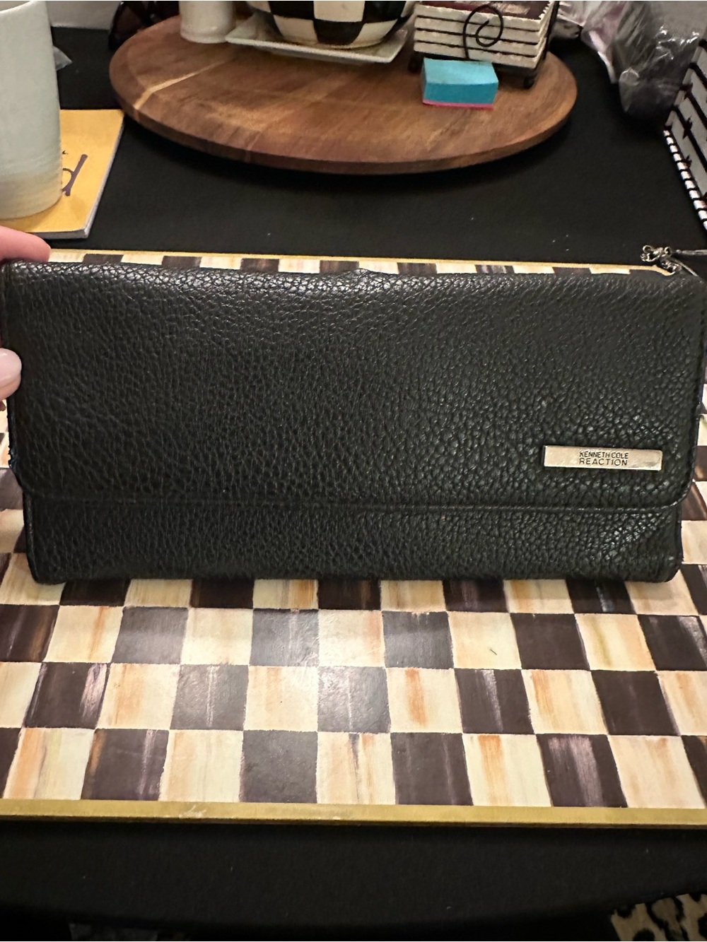 Kenneth Cole Reaction Black Pebbled Leather Clutch Wallet